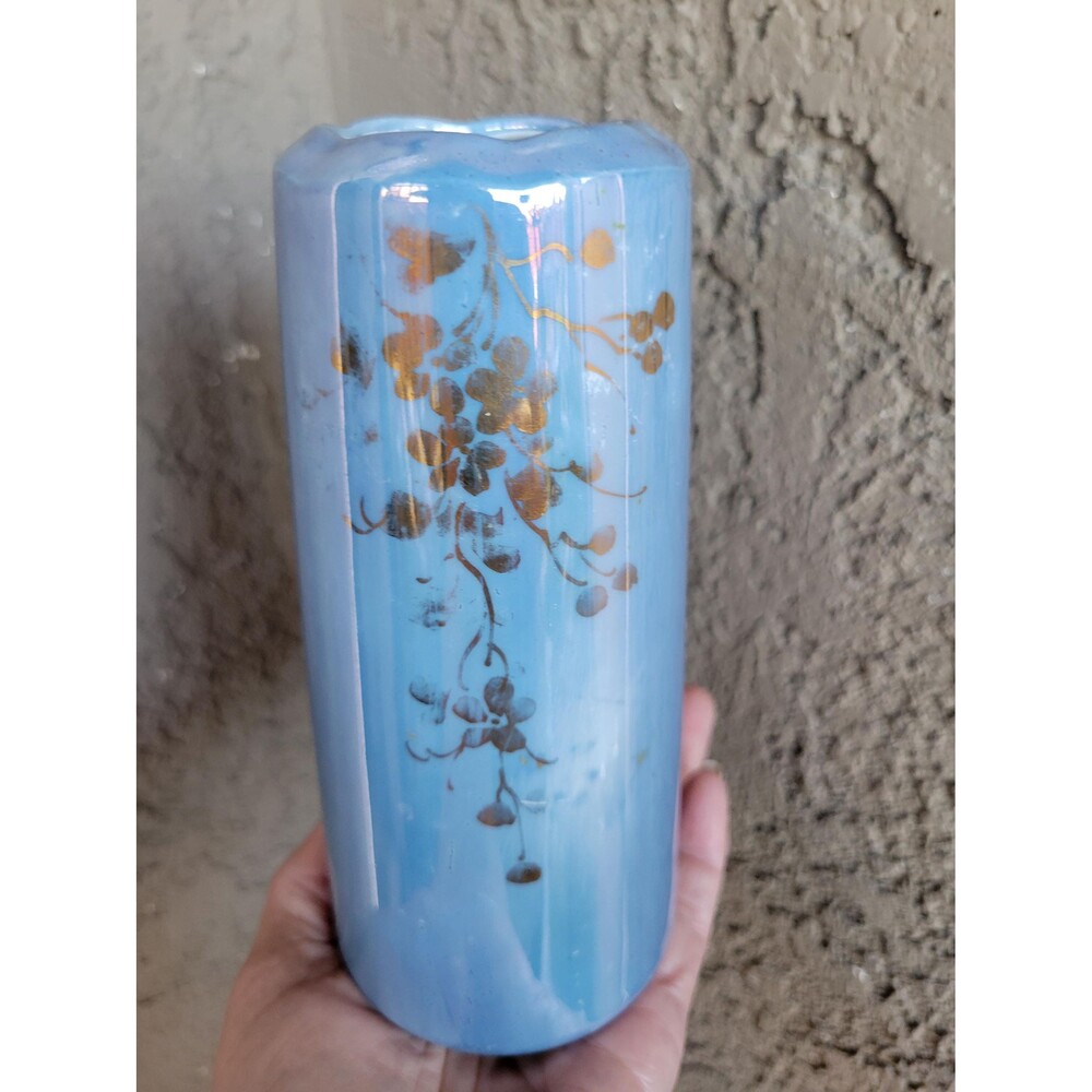 Antique Periwinkle Lusterware Vase Bavarian Porcelain with Gold Design, 1920s